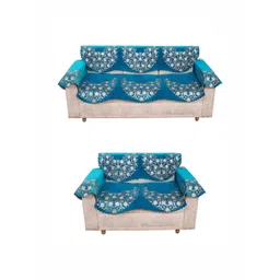 Fashion Throw Turquoise Blue & White Printed Jacquard Sofa Cover With Arms-picture-10