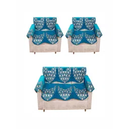 Fashion Throw Turquoise Blue & White Printed Jacquard Sofa Cover With Arms-picture-12