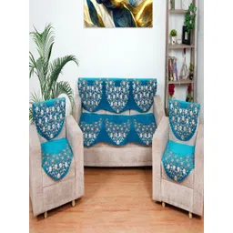 Fashion Throw Turquoise Blue Printed Jacquard Sofa Cover-picture-15
