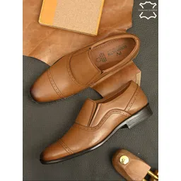 Fashion Victim Men Tan Solid Leather Formal Loafer-picture-31