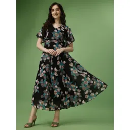 Fashion2wear Black Floral Short sleeves Maxi Dress-picture-10