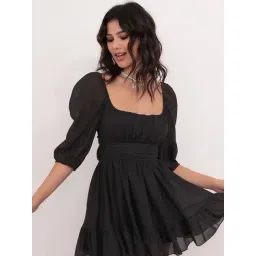 Fashion2wear Black Solid Elbow sleeves Mini Dress-picture-24