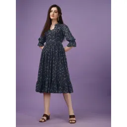 Fashion2wear Blue Floral Elbow sleeves Midi Dress-picture-14