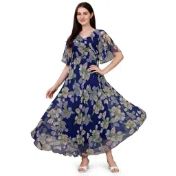 Fashion2wear Blue Floral Short sleeves Maxi Dress-picture-24
