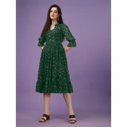 Fashion2wear Green Floral Elbow sleeves Midi Dress-picture-38