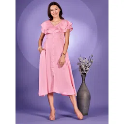 Fashion2wear PU Coated A-Line Midi Dress image 1