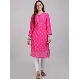 FashionChikan Art Women Ethnic Motifs Embroidered Regular Chikankari Kurta with Churidar-picture-32