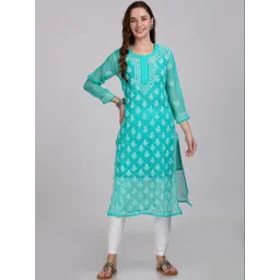 FashionChikan Art Women Ethnic Motifs Embroidered Regular Chikankari Kurta with Churidar-picture-38