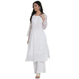 FashionChikan Art Women Ethnic Motifs Embroidered Regular Chikankari Kurta with Palazzos image 1