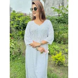 FashionChikan Art Women Ethnic Motifs Embroidered Regular Chikankari Kurta with Pyjamas-picture-37