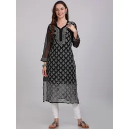 FashionChikan Art Women Ethnic Motifs Embroidered Regular Chikankari Kurta with Trousers-picture-33