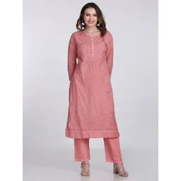 FashionChikan Art Women Ethnic Motifs Embroidered Regular Chikankari Kurta with Trousers-picture-35