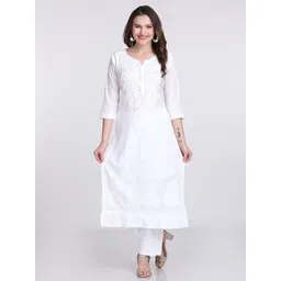 FashionChikan Art Women Ethnic Motifs Embroidered Regular Chikankari Kurta with Trousers-picture-36