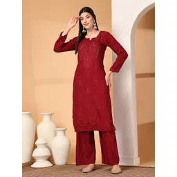 FashionChikan Art Women Ethnic Motifs Embroidered Regular Mukaish Kurta with Palazzos-picture-28