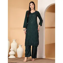 FashionChikan Art Women Ethnic Motifs Embroidered Regular Thread Work Kurta with Palazzos-image-17