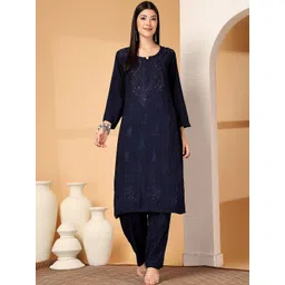 FashionChikan Art Women Ethnic Motifs Embroidered Regular Thread Work Kurta with Palazzos-image-19