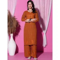 FashionChikan Art Women Ethnic Motifs Embroidered Regular Thread Work Kurta with Palazzos-picture-15