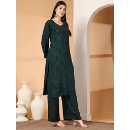 FashionChikan Art Women Ethnic Motifs Embroidered Regular Thread Work Kurta with Palazzos image 5