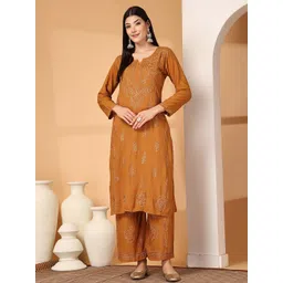 FashionChikan Art Women Ethnic Motifs Embroidered Regular Thread Work Kurta with Trousers-picture-23