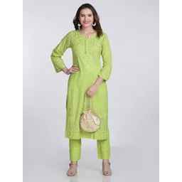 FashionChikan Art Women Ethnic Motifs Embroidered Regular Thread Work Kurta with Trousers-picture-20