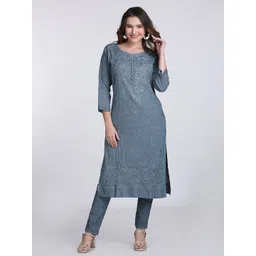 FashionChikan Art Women Ethnic Motifs Embroidered Regular Thread Work Kurta with Trousers image 5
