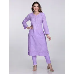 FashionChikan Art Women Floral Embroidered Regular Thread Work Kurta with Trousers-picture-10