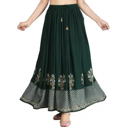 fashioncutz Women Printed Flared Green, White Skirt-picture-23