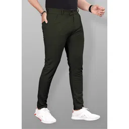 fashionever Men Regular Fit Dark Green Lycra Blend Trousers-picture-21