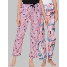 FashionRack Pack of 2 Pink Printed Cotton Lounge Pants-picture-38