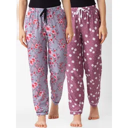 FashionRack Pack Of 2 Women Grey & Pink Printed Cotton Lounge Pants-picture-46