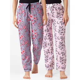 FashionRack Pack of 2 Women Grey & Pink Printed Cotton Lounge Pants-picture-48