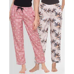 FashionRack Women Pack of 2 Beige & Pink Printed Cotton Lounge Pants-picture-41