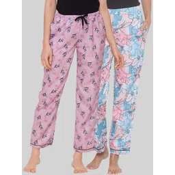 FashionRack Women Pack of 2 Blue & Pink Printed Cotton Lounge Pants-picture-43