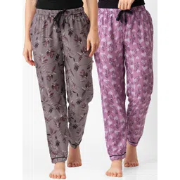 FashionRack Women Pack Of 2 Brown & Pink Printed Cotton Lounge Pants-picture-44
