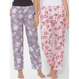 FashionRack Women Pack of 2 Brown & Pink Printed Cotton Lounge Pants-picture-40