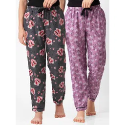 FashionRack Women Pack Of 2 Grey & Pink Printed Cotton Lounge Pants-picture-45