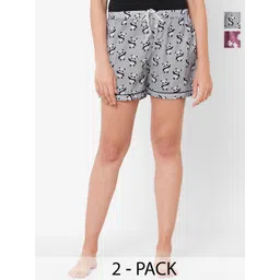 FashionRack Women Pack Of 2 Printed Mid-Rise Lounge Shorts-picture-30