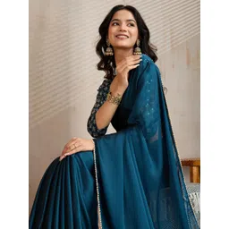 FashionsEye Beads & Stones Lace Saree And Unstiched Blouse Piece-picture-10