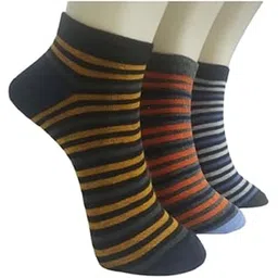 fashiontoos Socks for Men Ankle/Sneaker Length Designer Stripe Multicolour Knitted Socks Combo Pack of 3 (3 Pairs)-picture-49