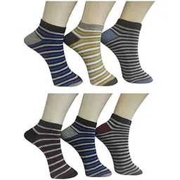 fashiontoos Socks for Men Ankle/Sneaker Length Designer Stripe Multicolour Knitted Socks Combo Pack of 6 (6 Pairs)-picture-47