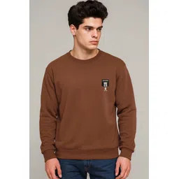 fashlook Men Solid Round Neck Wool Blend Brown T-Shirt-picture-12