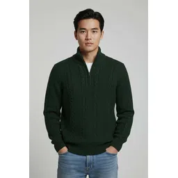 fashlook Men Solid V Neck Green Sweater-picture-11