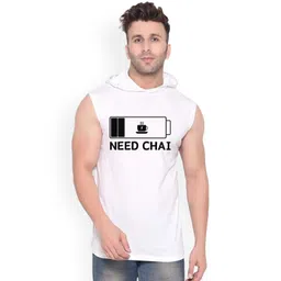 Fashnobic Men Need Chai Printed Hooded-Neck Gym Vests-picture-13