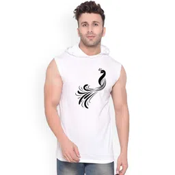 Fashnobic Men Peacock Printed Hooded Neck Gym Vests-picture-20