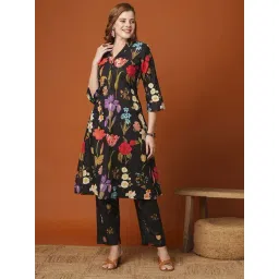 Fashor Black Cotton Printed Kurta Pant Set-picture-12
