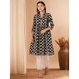 Fashor Black Cotton Printed Three-Quarter Sleeves Kurta-picture-18