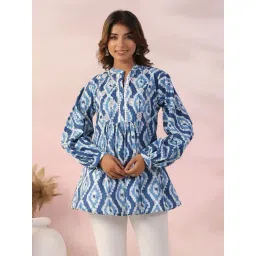 Fashor Blue Pure Cotton Regular Fit Printed Kurti-picture-10