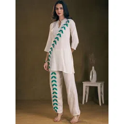 FASHOR Floral Patchwork Embroidered Straight Fit Co-ord Set-picture-15