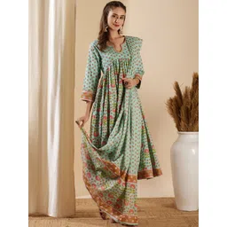 FASHOR Floral Printed Gotta Patti Pure Cotton Anarkali Kurta With Palazzos & Dupatta-image-33