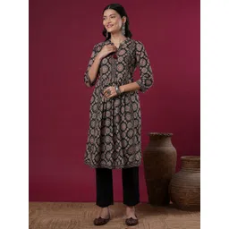 FASHOR Floral Printed Mandarin Collar Pure Cotton A-Line Kurta-picture-18